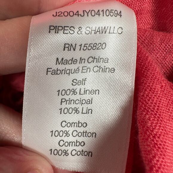 Veronica Beard Jeans Shirt Women Size Medium Coral Red Linen Lace Ruffles‎ - Picture 4 of 4